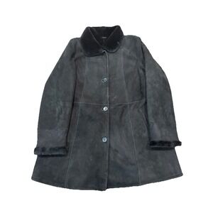 Di Bello Shearling Sheepskin Coat Jacket Black Wool Made In Italy Size 40